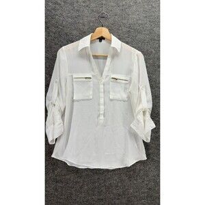 Express Shirt Women XS White Button Up Collared Long Sleeve Pockets Casual